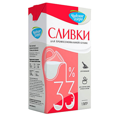 Сливки Чудское озеро 33%,1 л. без сахара