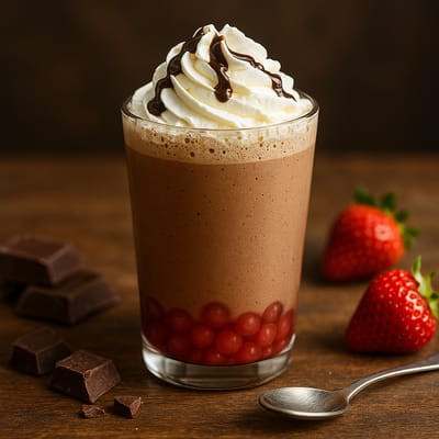 Шоколадный молочный коктейль с клубничными шариками - Таврида Фуд